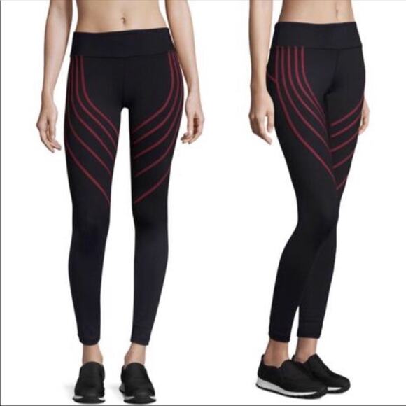 Vimmia Strive Leggings M Black Red Futuristic Cyber Goth Steam Punk Striped - Picture 1 of 9
